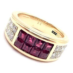 Authentic Cartier Diabolo 18k Yellow Gold Diamond Invisible Ruby Band Ring